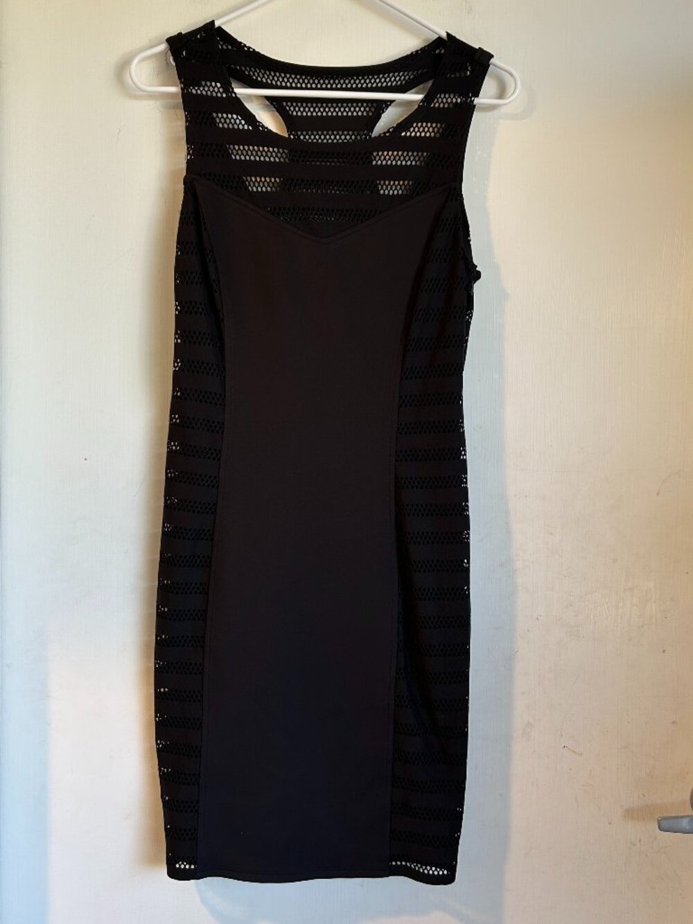 Guess - Black Mesh Stripe Midi Dress